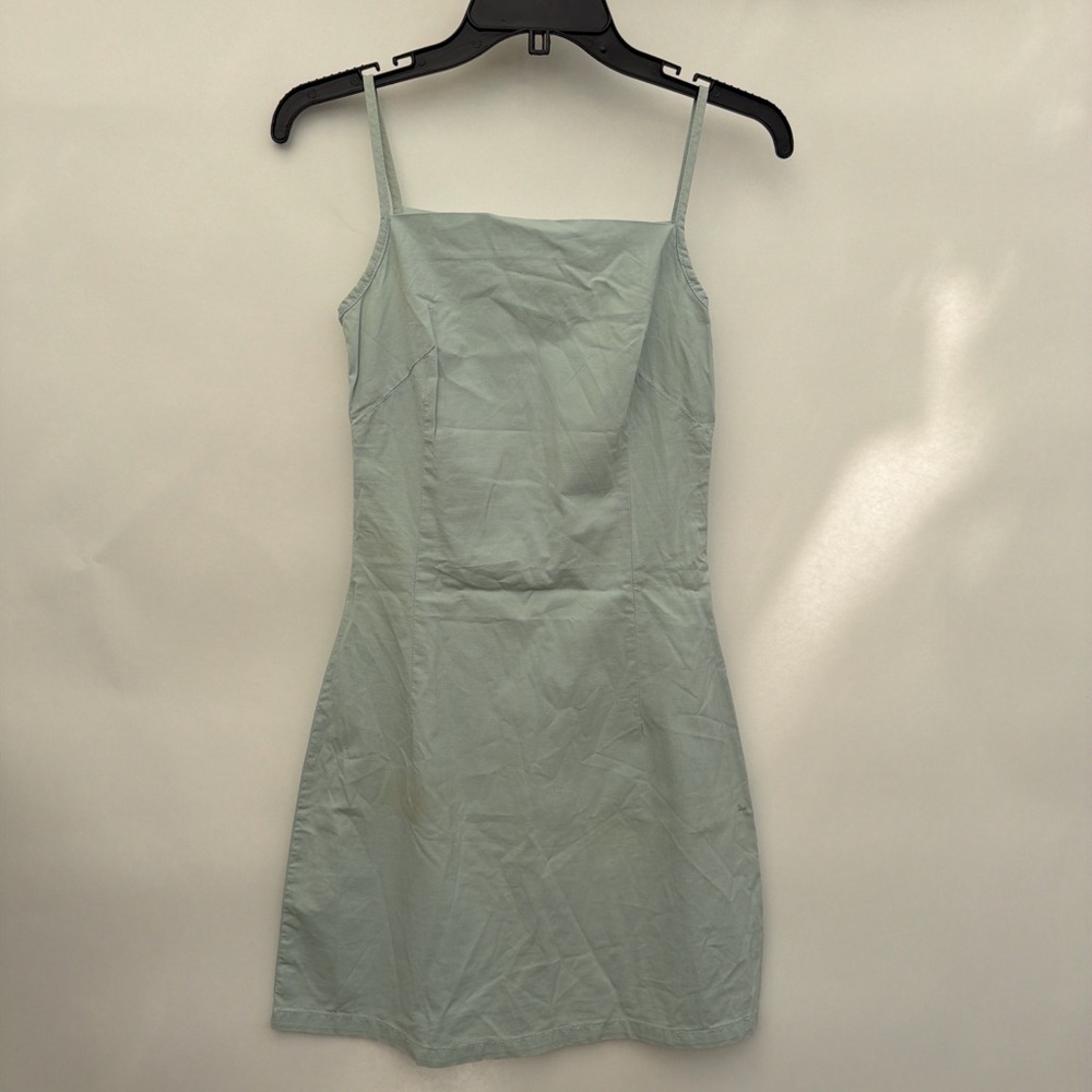 Vintage Cimarron Minimal Square-Neck Mini Dress - Light Sage